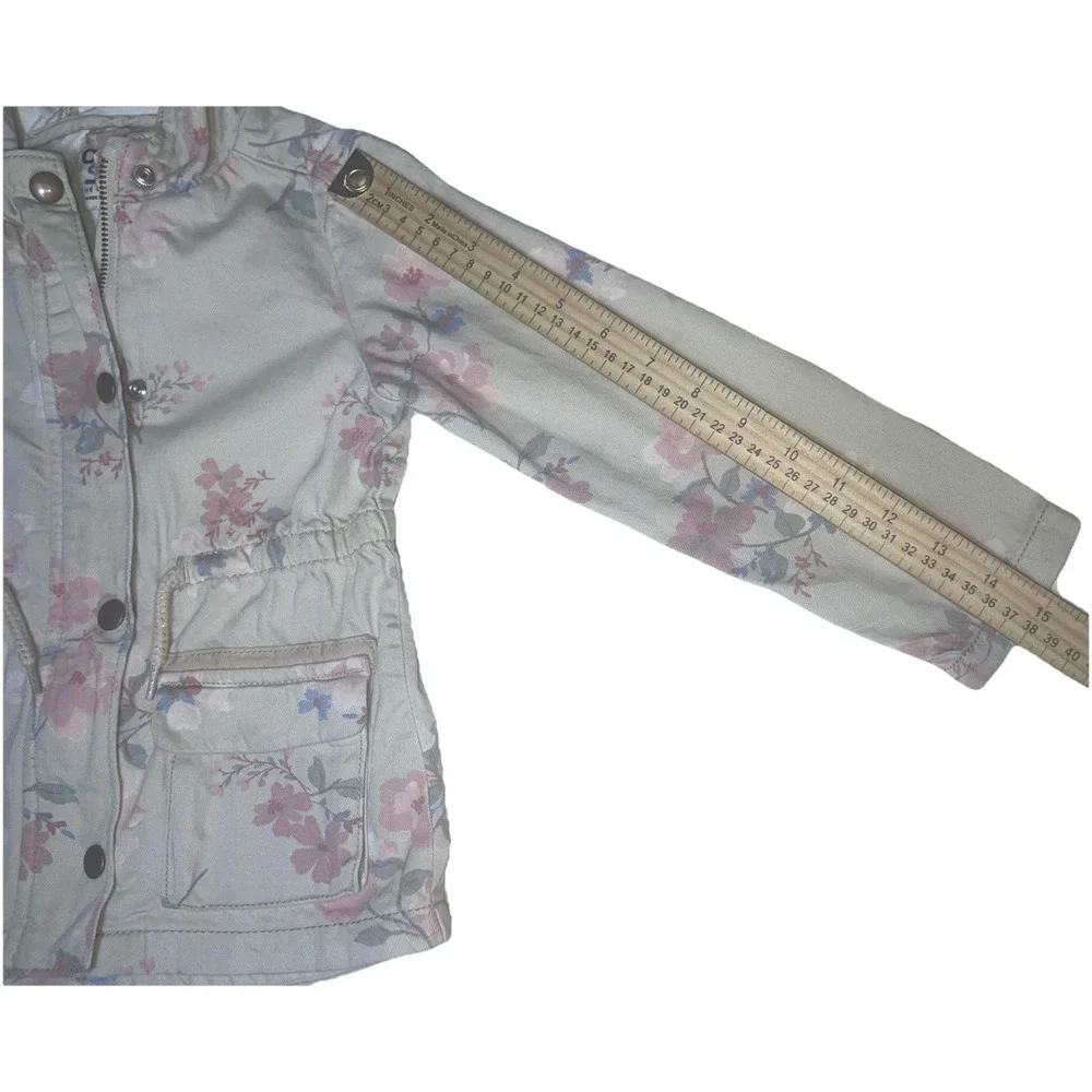 Girl 4T Oshkosh B'gosh Denim Jacket Beige Pink Blue Floral drawstring Waist